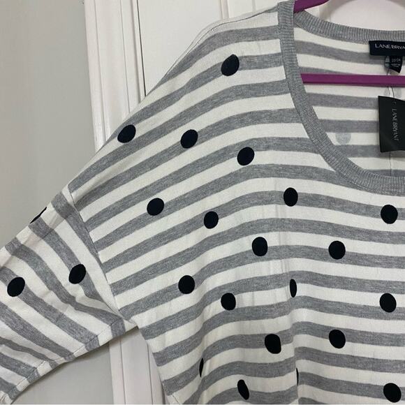 LANE BRYANT • Gray + White Stripe Polkadot Scoop Neck Knit Sweater - Picture 4 of 7